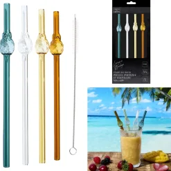 PAILLE EN VERRE FORME ANANAS X4 AVEC GOUPILLON