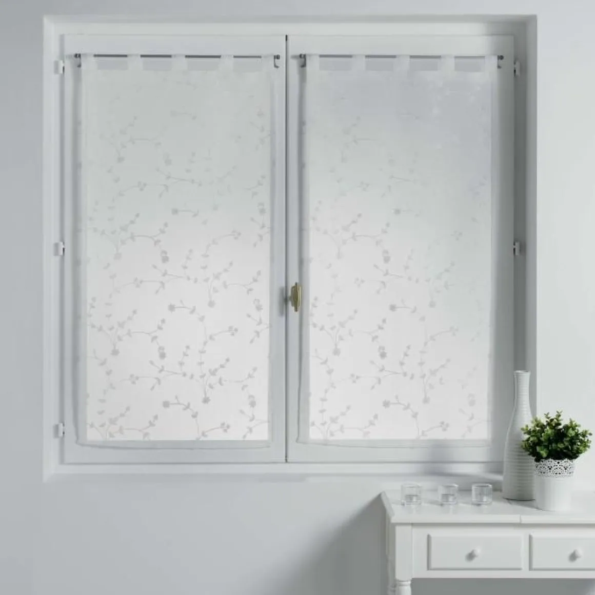 PAIRE DROITE PASSANTS 2X60X160CM VOILE SABLE PETITE FLEUR