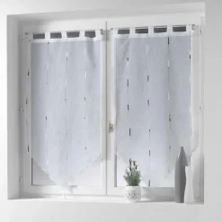 PAIRE POMPON PASSANTS 2X90X120CM VOILE CHENILLA GRIS