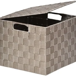 PANIER CARRE POLYESTER AVEC COUVERCLE TAUPE TAILLE M