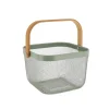PANIER DE RANGEMENT CARRE METAL POIGNEE BAMBOU KAKI