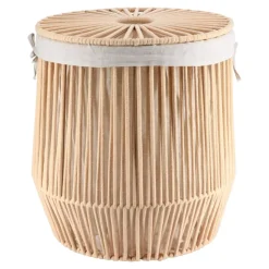 PANIERE A LINGE COUVERCLE POIGNEES FACON CORDE BEIGE 45X50CM