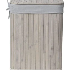 PANIERE A LINGE RECTANGLE 36.5X28.5X47CM BAMBOU TISSU GRIS