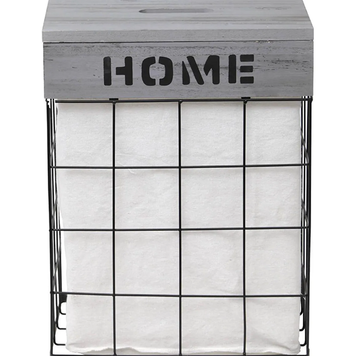 PANIERE A LINGE RECTANGULE BOIS METAL MM HOME DECO GRIS