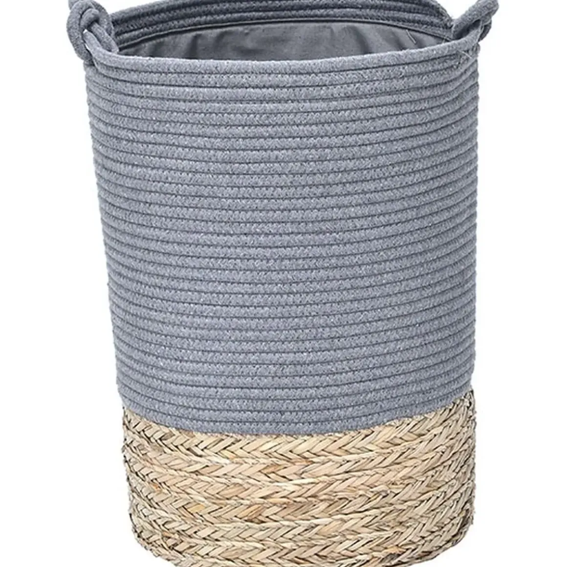 PANIERE A LINGE RONDE PM COTON MATIERE VEGETALE GRIS NATUREL