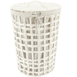 PANIERE A LINGE RONDE 35X48CM BLANC TISSU LIN