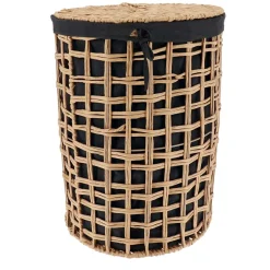 PANIERE A LINGE RONDE 40X56CM NATUREL TISSU NOIR