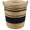 PANIERE COUVERCLE PAILLE COTON 32X38CM NATUREL NOIR