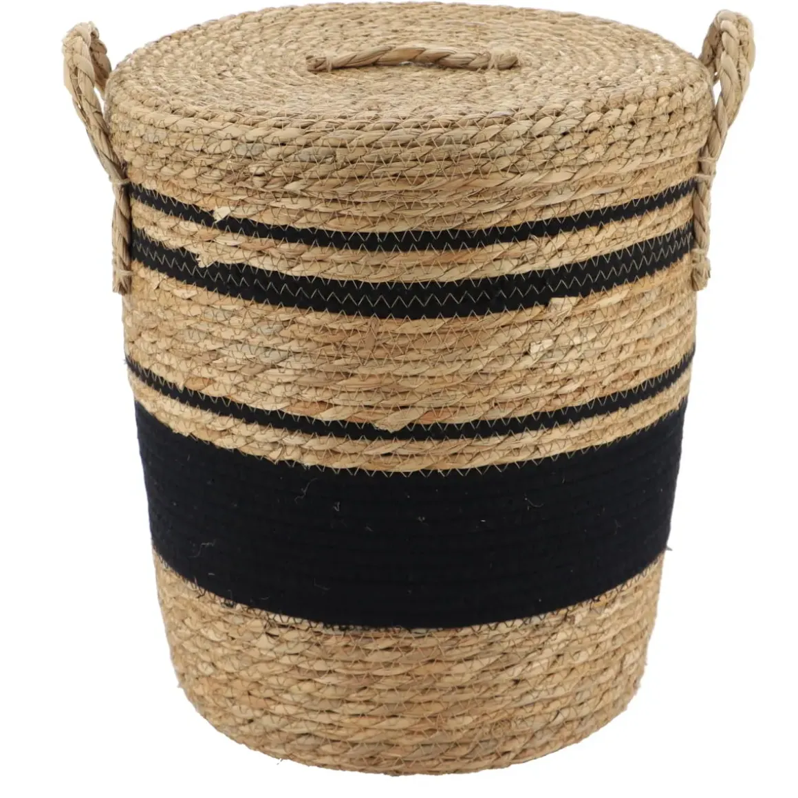 PANIERE COUVERCLE PAILLE COTON 32X38CM NATUREL NOIR