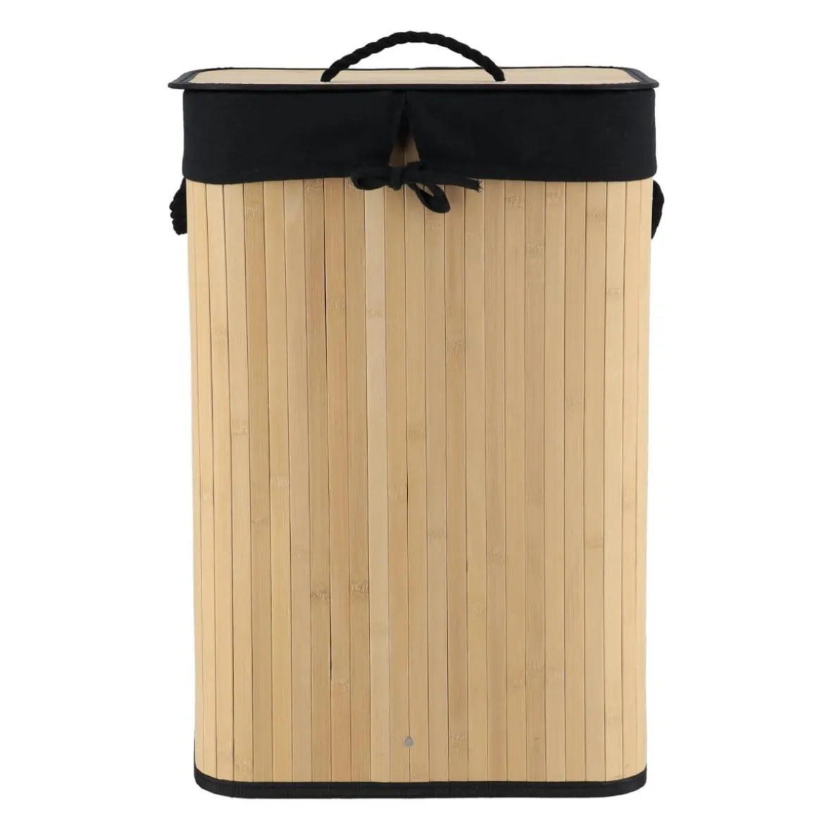 PANIERE LINGE RECTANGLE PLIABLE BAMBOU TISSU LIN NOIR
