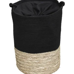 PANIERE LINGE RONDE GRAND MODELE 50X37CM NOIR NATUREL