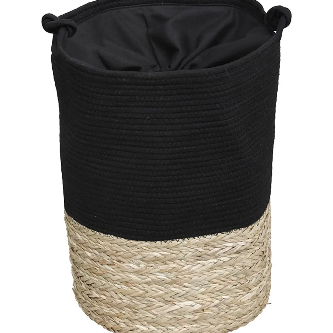 PANIERE LINGE RONDE GRAND MODELE 50X37CM NOIR NATUREL