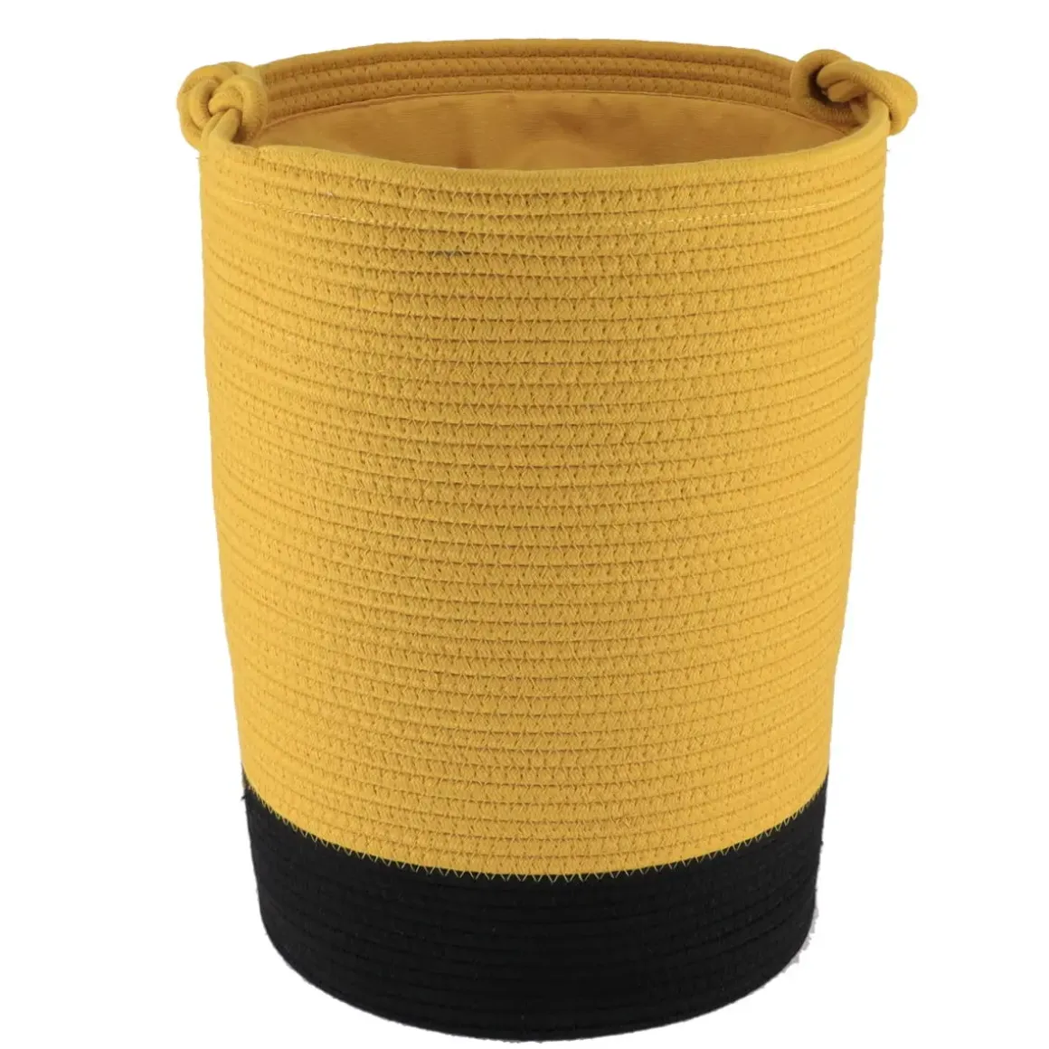 PANIERE LINGE RONDE PETIT MODELE COTON 45X33.5CM OCRE NOIR