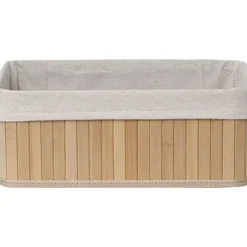 PANIERE MOYEN MODELE 37X25CM BAMBOU NATUREL TISSU LIN