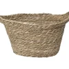 PANIERE OVALE GRAND MODELE DECO POMPONS 32X25CM NATUREL