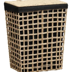 PANIERE PAPIER AJOURE 38X26X48CM NATUREL TISSU NOIR