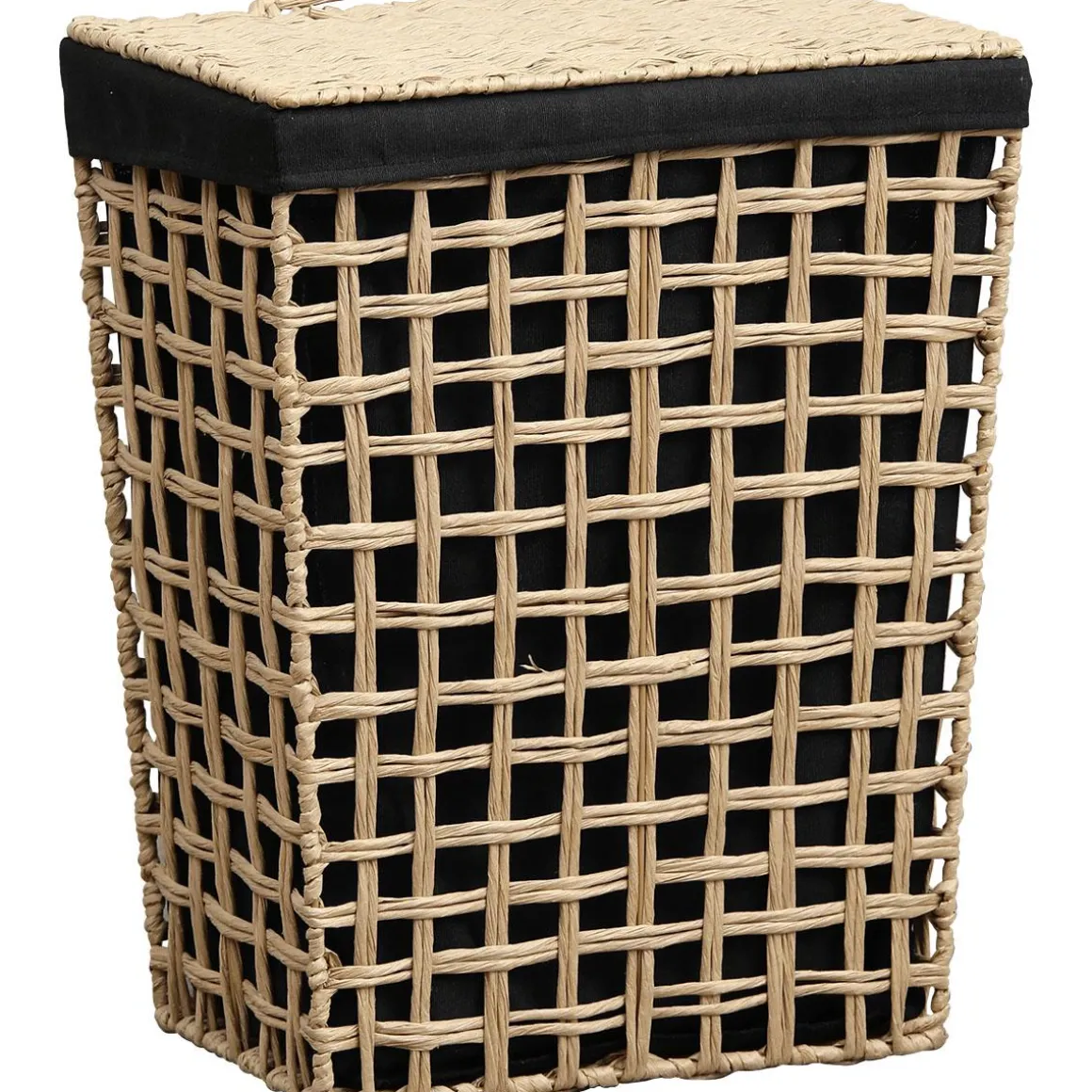PANIERE PAPIER AJOURE 38X26X48CM NATUREL TISSU NOIR