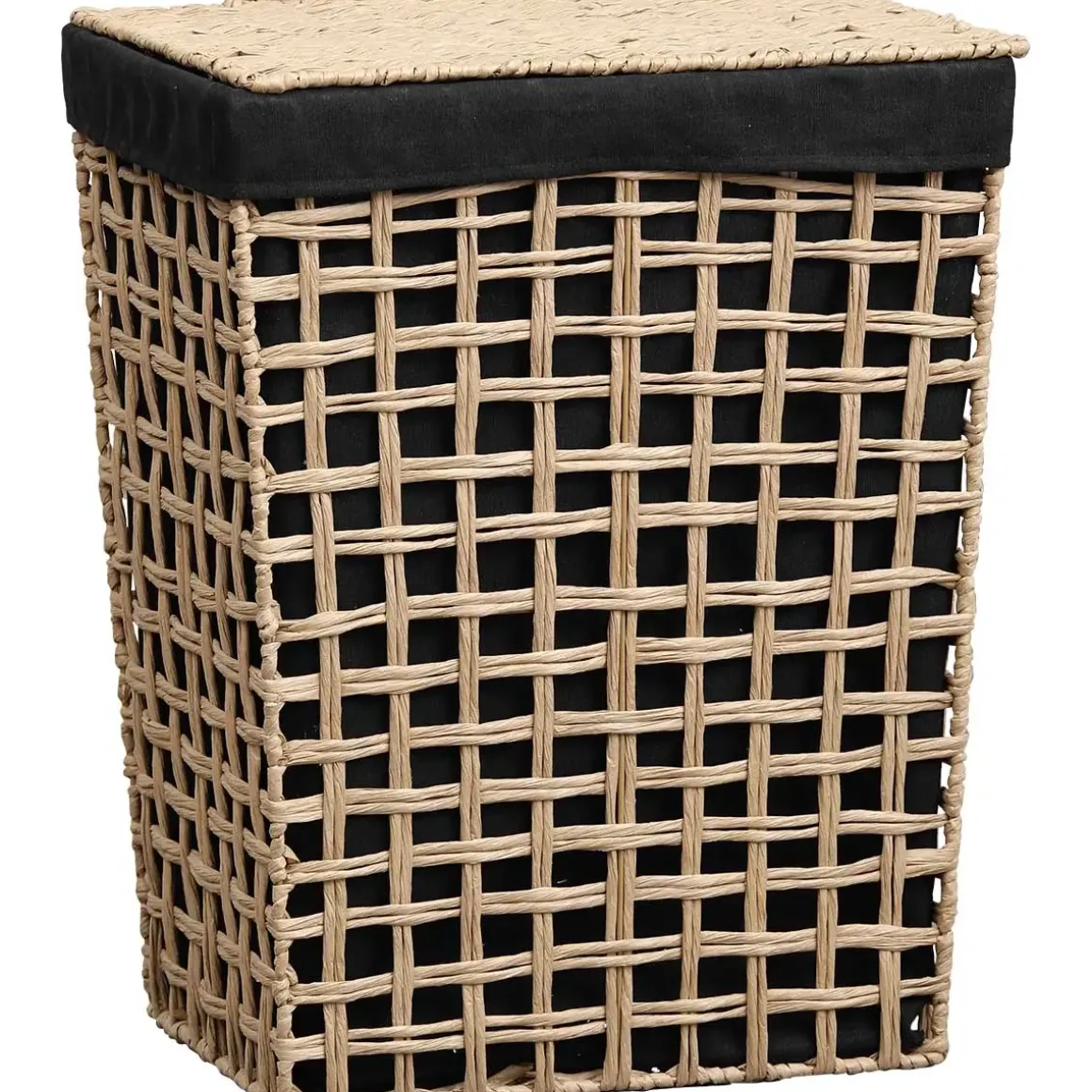 PANIERE PAPIER AJOURE 44X30.5X56CM NAT TISSU NOIR