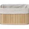 PANIERE PETIT MODELE 22X16CM BAMBOU NATUREL TISSU LIN