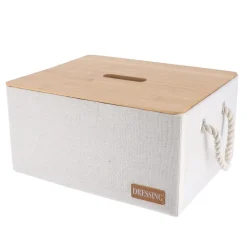 PANIERE RECTANGLE EN POLY COUV BAMBOU 35X28X17.5CM BLANC