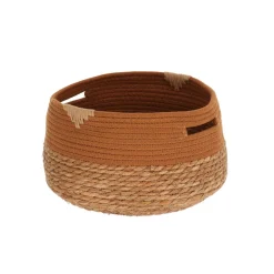 PANIERE RONDE COTON ET JONC DE MER 30X20CM NAT ET CAMEL
