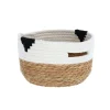 PANIERE RONDE COTON ET JONC DE MER 22X15CM NAT ET BLANC