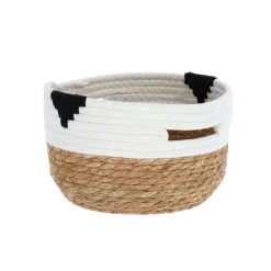 PANIERE RONDE COTON ET JONC DE MER 22X15CM NAT ET BLANC