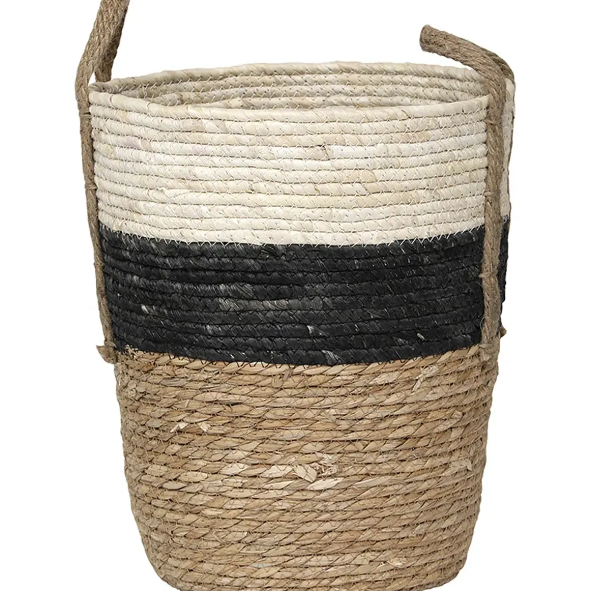PANIERE RONDE MATIERE VEGETALE D.38X32CM NOIR NATUREL
