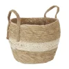 PANIER FIBRE VEGETAL ANSE ET BANDE BEIGE 25X19CM