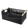 PANIER RECTANGLE PAPIER POIGNEE BOIS 39X27X15.5CM NOIR