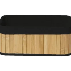 PANIER RECTANGULAIRE 29.5X18.5X12CM BAMBOU TISSU LIN NOIR