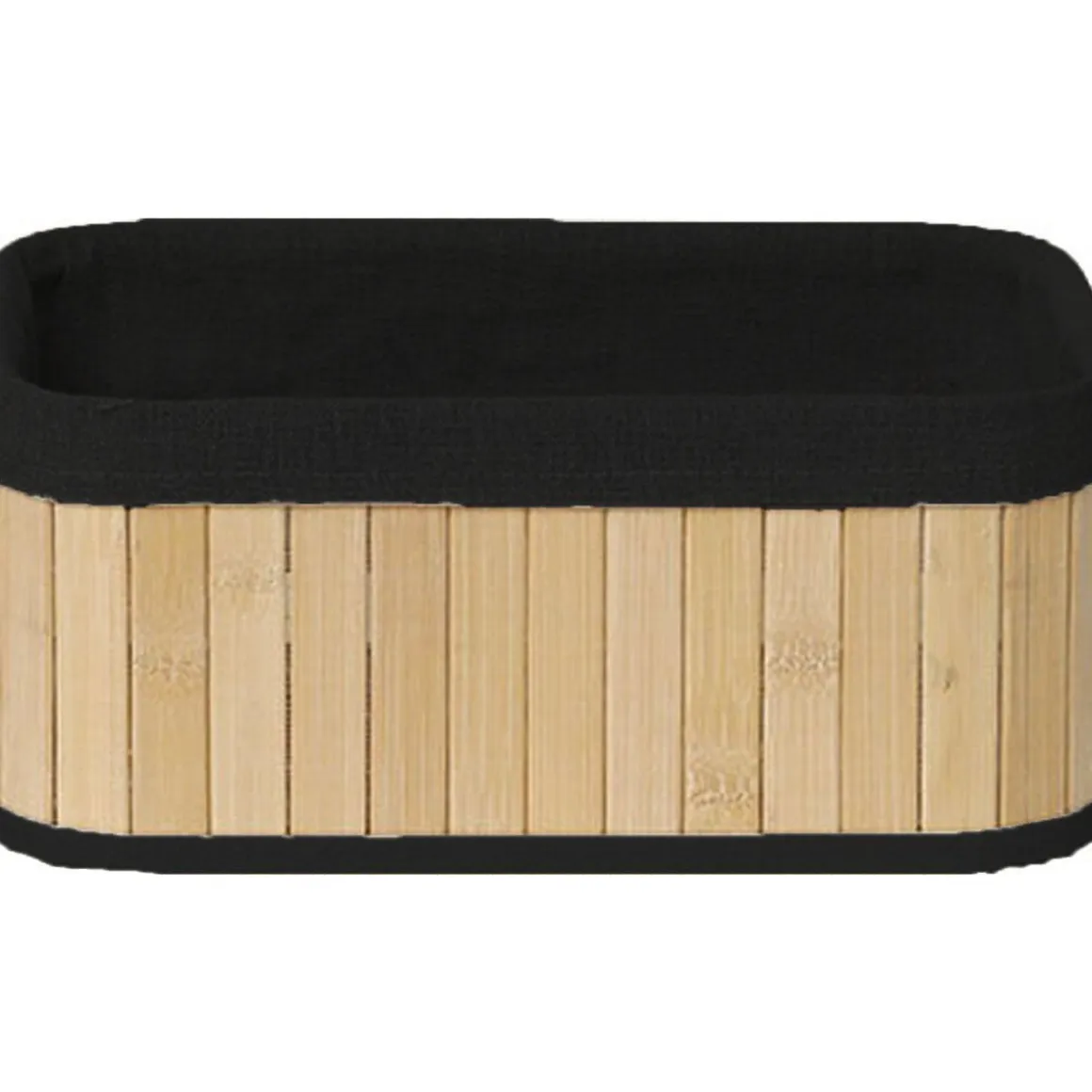 PANIER RECTANGULAIRE 25X15X11CM BAMBOU TISSU LIN NOIR