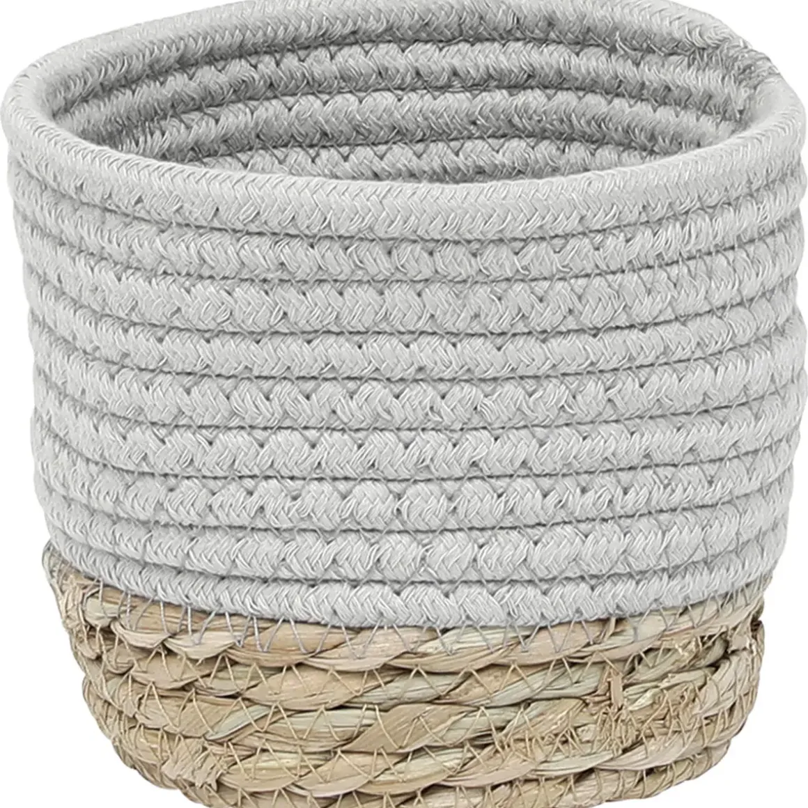PANIER ROND COTON MATIERE VEGETALE GRIS NATUREL D.15X12CM
