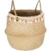 PANIER SEAGRASS PLI POMPONS D.31X27CM