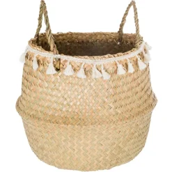 PANIER SEAGRASS PLI POMPONS D.31X27CM