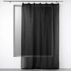 PANNEAU ANNEAUX 140X240CM VOILE TISSE LINKA NOIR