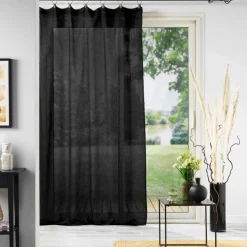 PANNEAU ANNEAUX 140X240CM VOILE TISSE LINKA NOIR