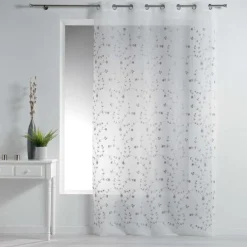 PANNEAU A OEILLETS 140X240CM PETITE FLEUR BLANC GRIS