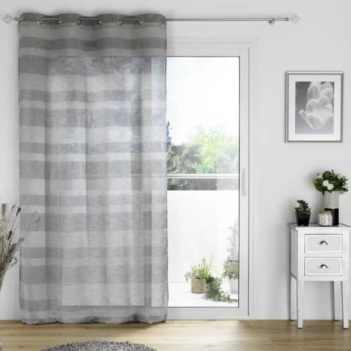 PANNEAU A OEILLETS 140X240CM TISSE BAYADERE PALERMA GRIS
