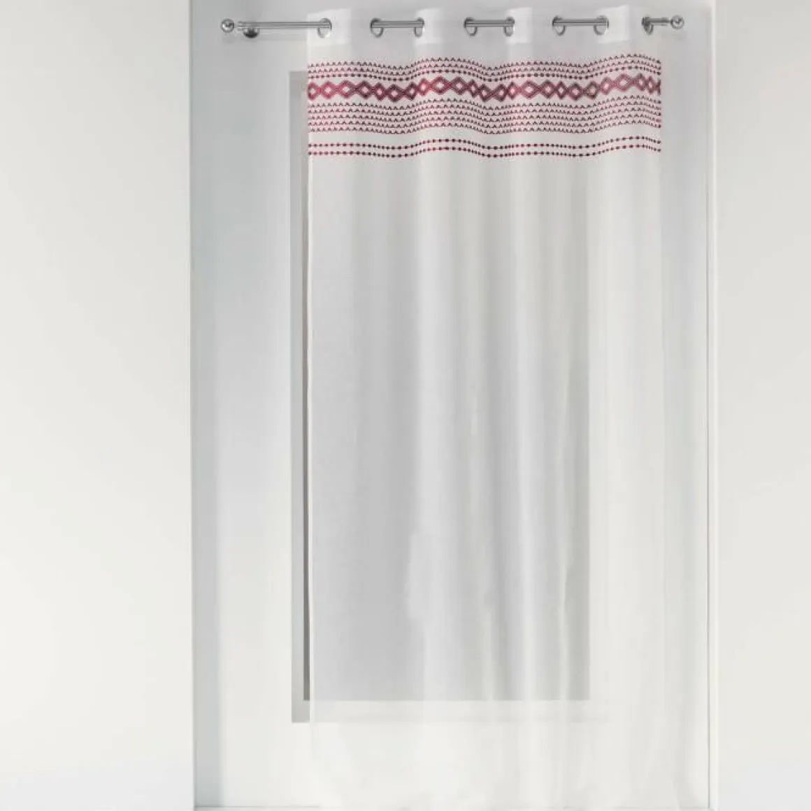 PANNEAU A OEILLETS 140X240CM VOILE SABLE BRODE VALY BRIQUE