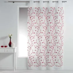 PANNEAU OEILLETS 140X240CM BRODE PETITE FLEUR BLANC ROUGE