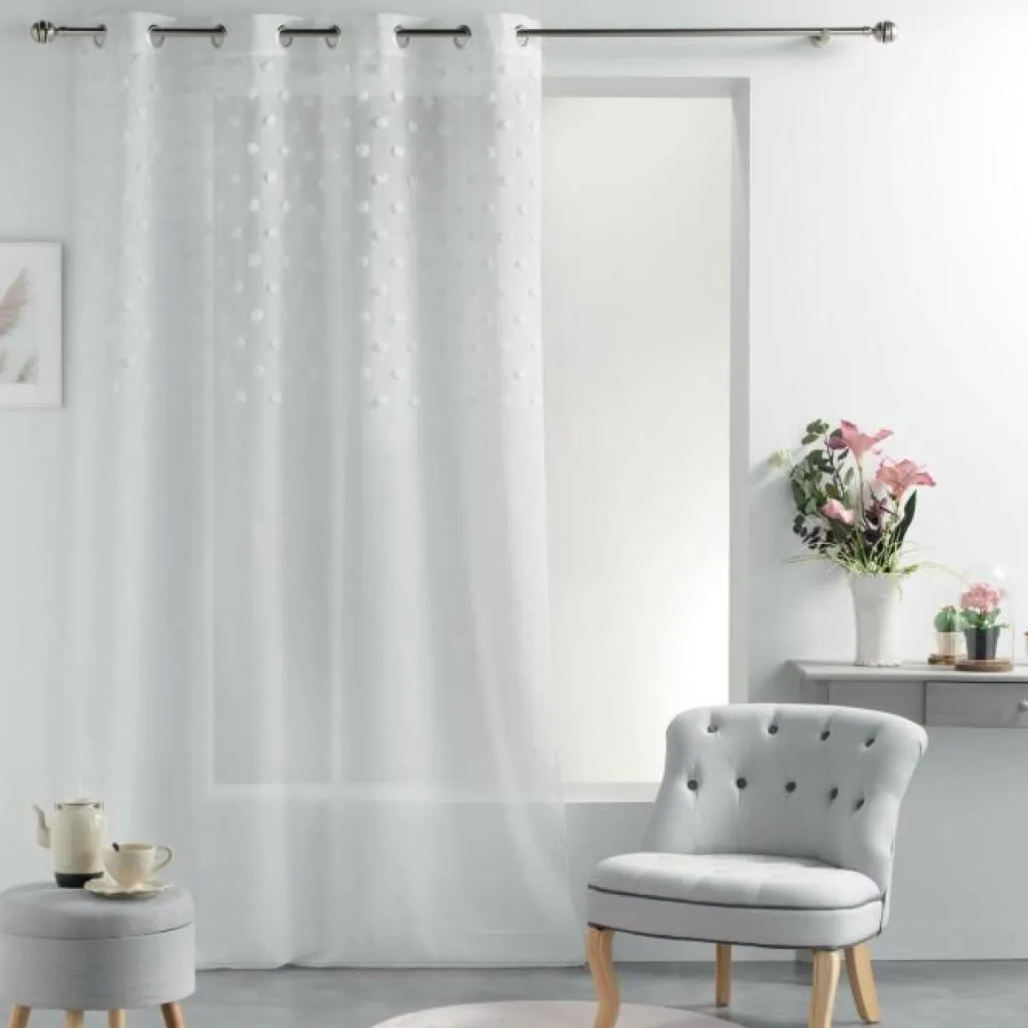 PANNEAU OEILLETS 140X240CM VOILE SABLE MELUSINE BLANC