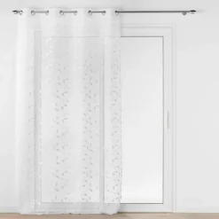 PANNEAU OEILLETS 140X240CM VOILE SABLE BRODE EDNA BLANC