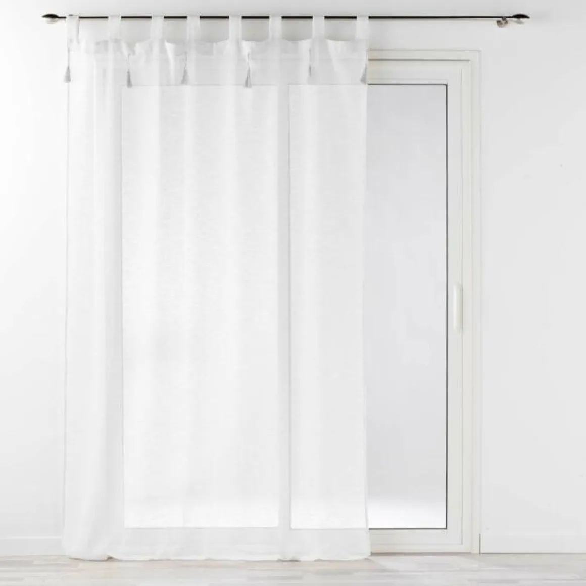 PANNEAU PASSANTS ET POMPONS 140X240CM LIN TISSE DALILA BLANC