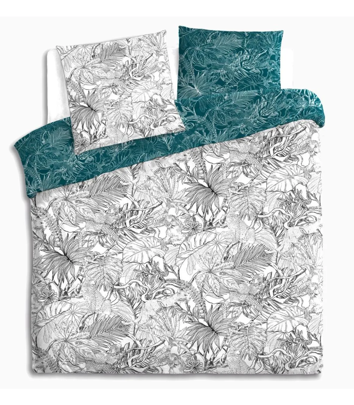 PARURE IMPRIMEE JUNGLE NOIR ET BLANC 260X240CM
