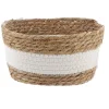 PETIT PANIER PAILLE ET COTON 23.5X16X12CM NATUREL BLANC