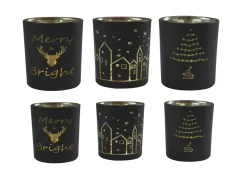 PHOTOPHORE VERRE NOIR DORE PETIT MODELE