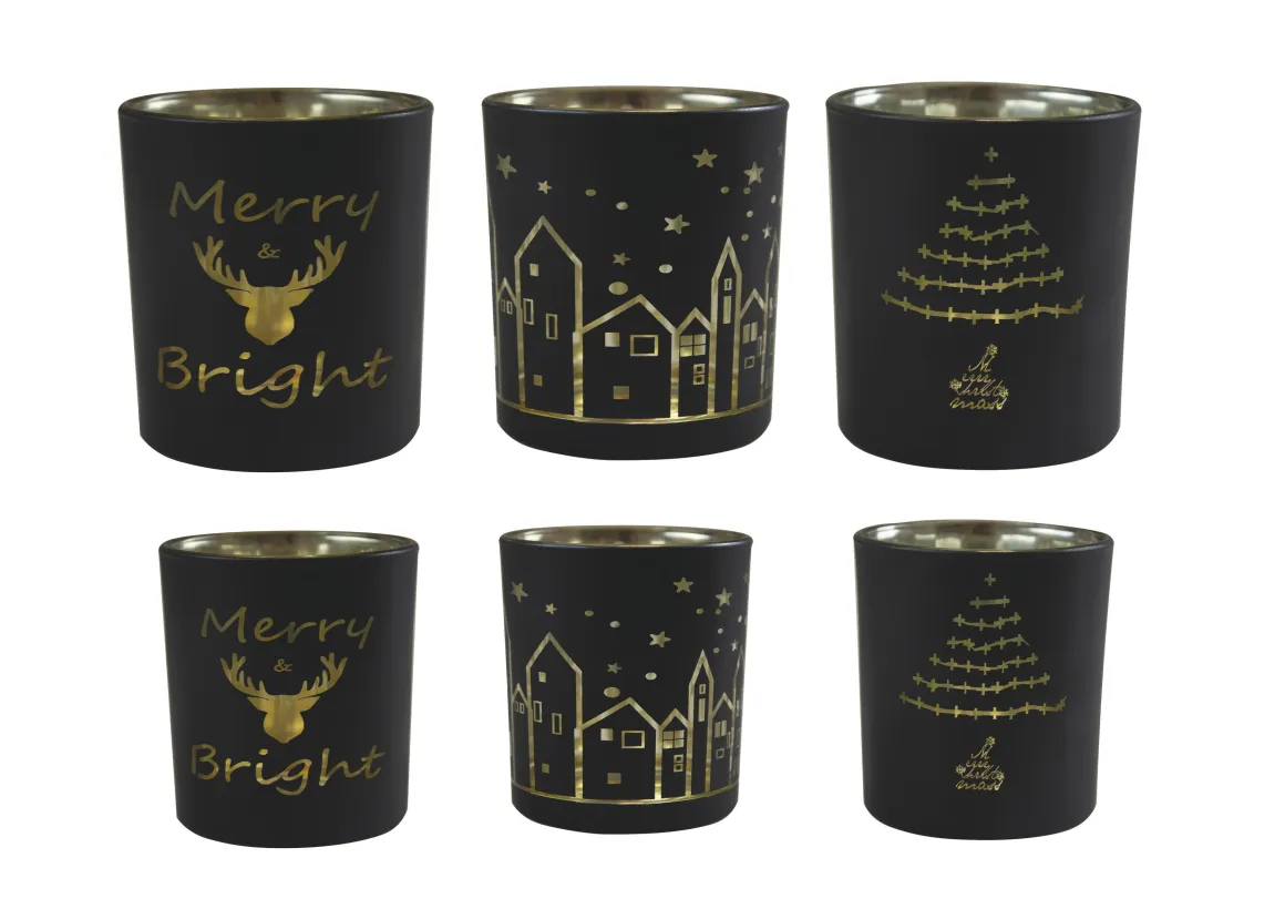 PHOTOPHORE VERRE NOIR DORE PETIT MODELE