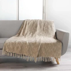 PLAID FRANGES 125X150CM IMPRIME METALLISE SULTAN OR