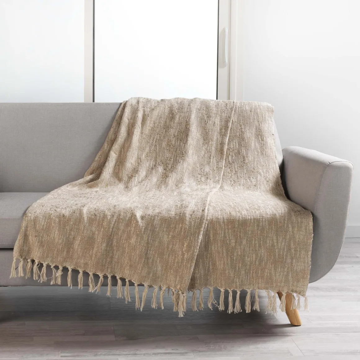 PLAID FRANGES 125X150CM IMPRIME METALLISE SULTAN OR